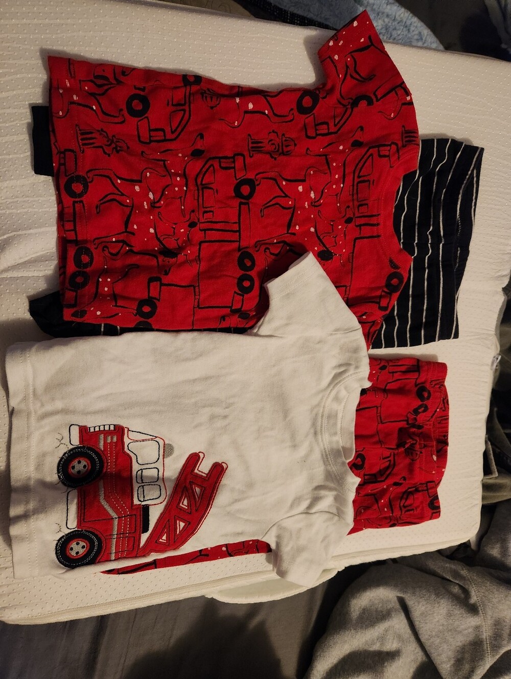 Toddler Fire Truck Pajamas - Red & White Tee with Matching Pants